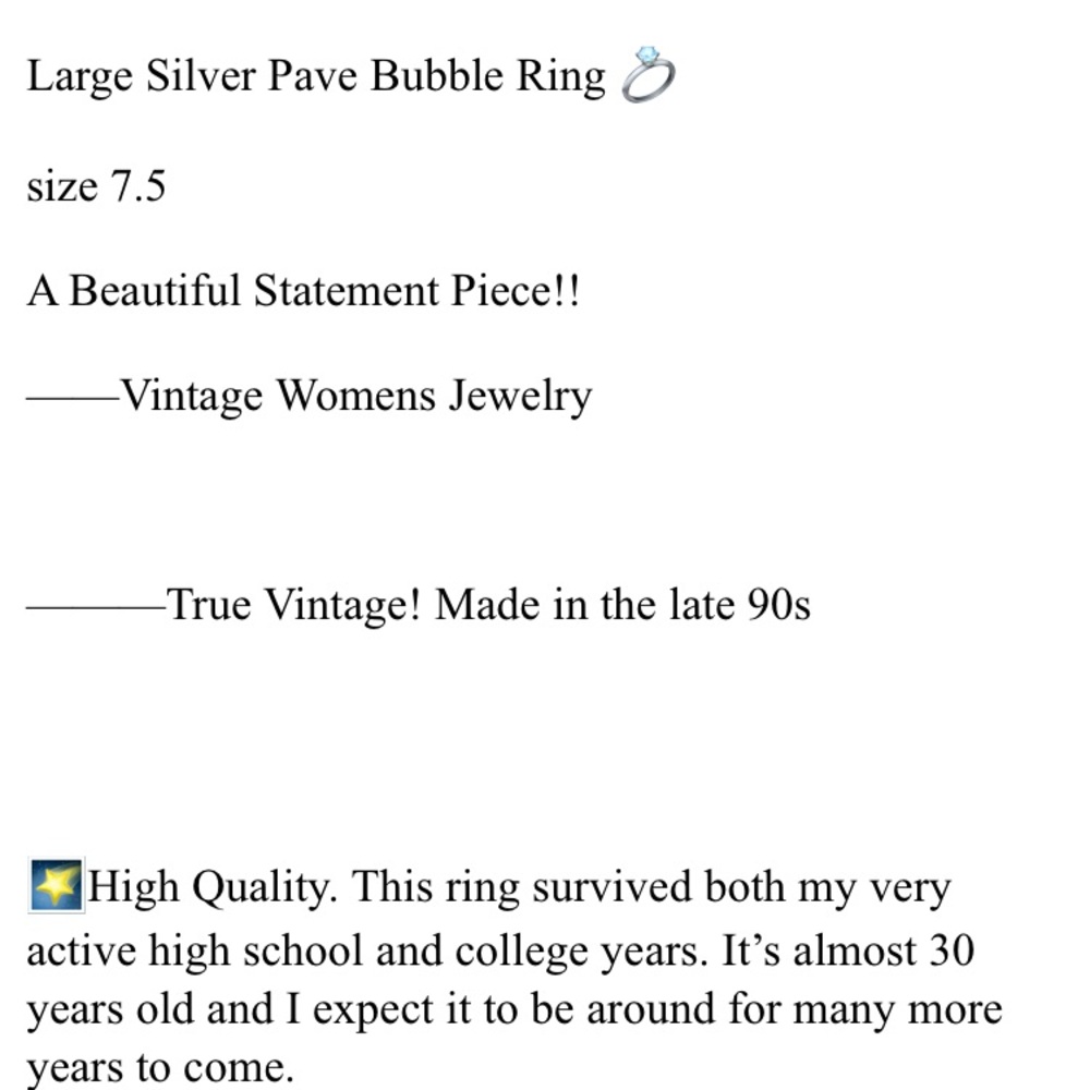 Unique Pave Punk Statement Ring Bubble Size 7.5 - image 7